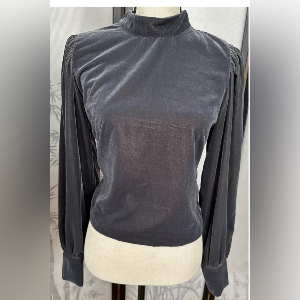 Banana Republic Brown Velvet Blouse with Tie Detail